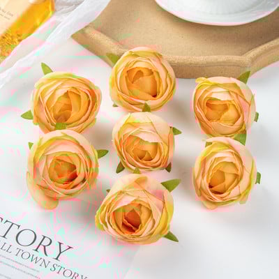 10 gab Mākslīgie ziedi 6 CM Mājas dekors Kāzu dārzs Tējas roze Bud Loka Zīds Viltus līgavas turēšanas materiāls Ziemassvētku vainags Lēti