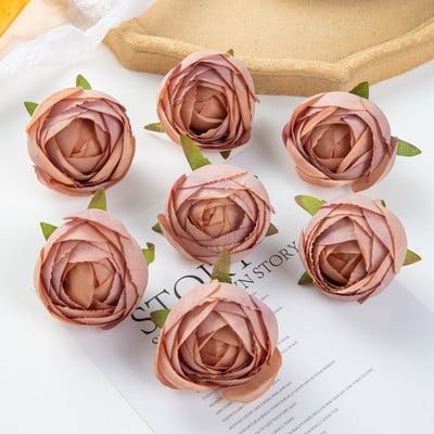 10 gab Mākslīgie ziedi 6 CM Mājas dekors Kāzu dārzs Tējas roze Bud Loka Zīds Viltus līgavas turēšanas materiāls Ziemassvētku vainags Lēti