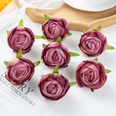 10 gab Mākslīgie ziedi 6 CM Mājas dekors Kāzu dārzs Tējas roze Bud Loka Zīds Viltus līgavas turēšanas materiāls Ziemassvētku vainags Lēti