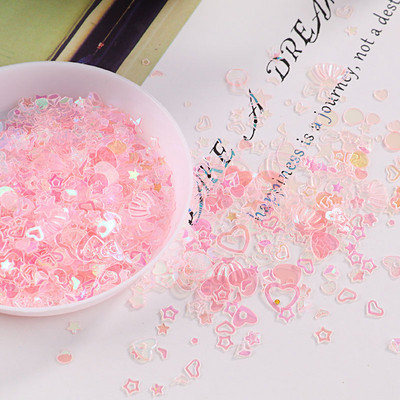 10g/Συσκευασία διαφανές ροζ Mix Moon Dot Shell Swan Nail Sequins Paillettes Wedding Craft, Slime Making Wedding Decorating Confetti