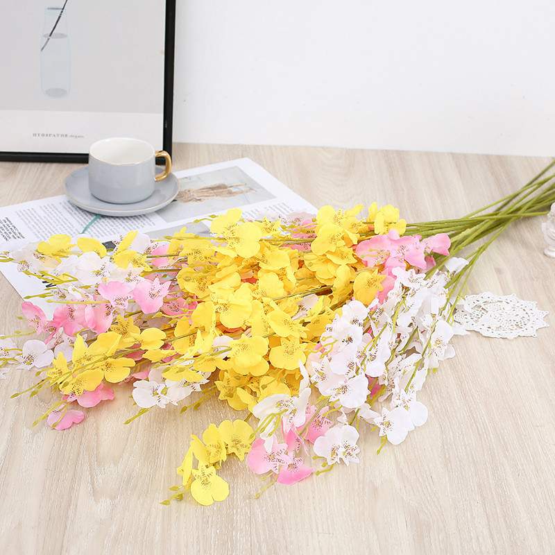 Dzeltens simulācijas puķes dejojošs orhideju rotājums viltots zieds mīksts dekors simulācija augs Mājas kāzas mākslīgie ziedi