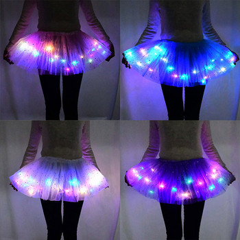 28/40 см LED светеща пола от тюл за момичета Лятна неонова LED къса балетна пачка Танцово облекло за възрастни, деца, подаръци за рожден ден