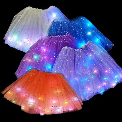 28/40 см LED светеща пола от тюл за момичета Лятна неонова LED къса балетна пачка Танцово облекло за възрастни, деца, подаръци за рожден ден