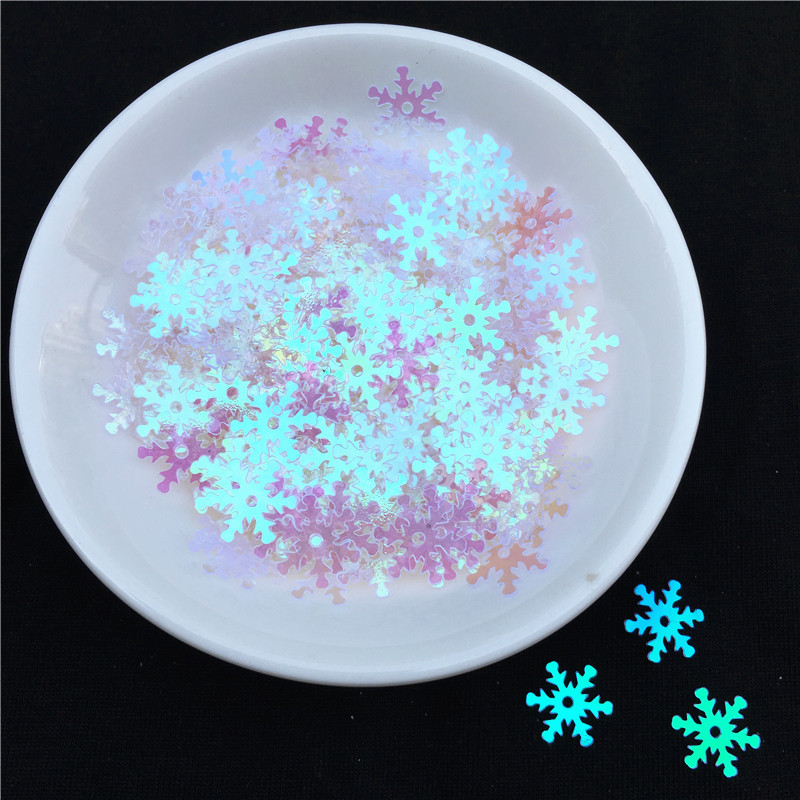 10g/iepakojuma diametrs 8mm 10mm sniegpārsliņu vizuļi ar 1 centra caurumu Ziemassvētku rotājuma materiāls balts sniega vizulis, šūšanas darbs