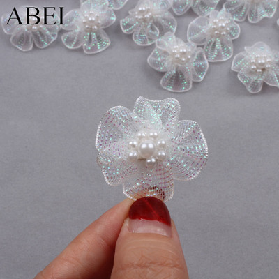 30τμχ 3cm Διχτυωτό Πέρλες Χάντρες Λουλούδια DIY Παπούτσια Καπέλα Ρούχα Κοσμήματα Διακοσμητικά λουλούδια Μεταξωτό Τριαντάφυλλο Διακόσμηση Γάμου