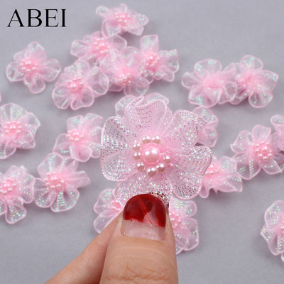 30τμχ 3cm Διχτυωτό Πέρλες Χάντρες Λουλούδια DIY Παπούτσια Καπέλα Ρούχα Κοσμήματα Διακοσμητικά λουλούδια Μεταξωτό Τριαντάφυλλο Διακόσμηση Γάμου