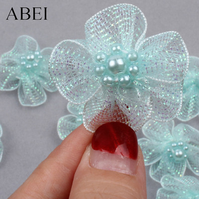 30τμχ 3cm Διχτυωτό Πέρλες Χάντρες Λουλούδια DIY Παπούτσια Καπέλα Ρούχα Κοσμήματα Διακοσμητικά λουλούδια Μεταξωτό Τριαντάφυλλο Διακόσμηση Γάμου