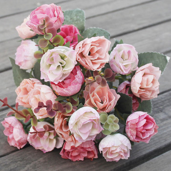 21 κεφαλές Μεταξωτό τριαντάφυλλο παιώνια μπουκέτο τεχνητά λουλούδια Βάζα για διακόσμηση σπιτιού Γάμος Διακοσμητικό ψεύτικο λουλούδι