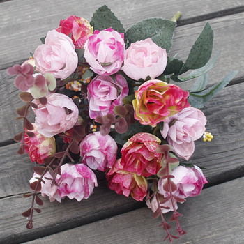 21 глави Копринена роза Букет от божури Изкуствени цветя Вази за декорация на дома Сватбени декоративни фалшиви цветя