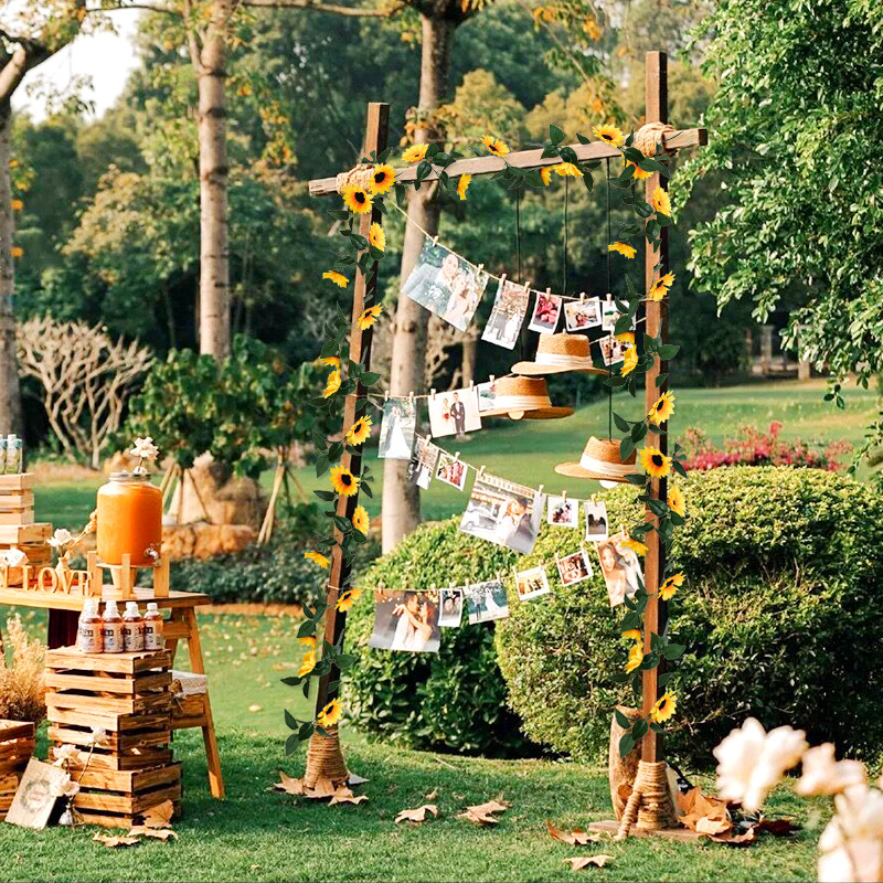 1 db mesterséges napraforgó virág füzér selyemvirágok partihoz esküvői ív koszorú dekoráció otthoni dekoráció virág függő dísz