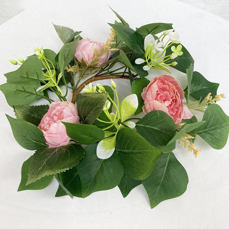 Mini sveču vainagi mākslīgā simulācija peoniju vītne lauku mājas kāzu galda ballītei mājas dekorēšanai
