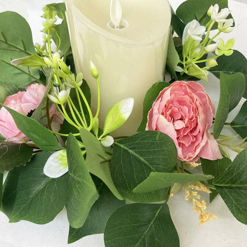 Mini sveču vainagi mākslīgā simulācija peoniju vītne lauku mājas kāzu galda ballītei mājas dekorēšanai