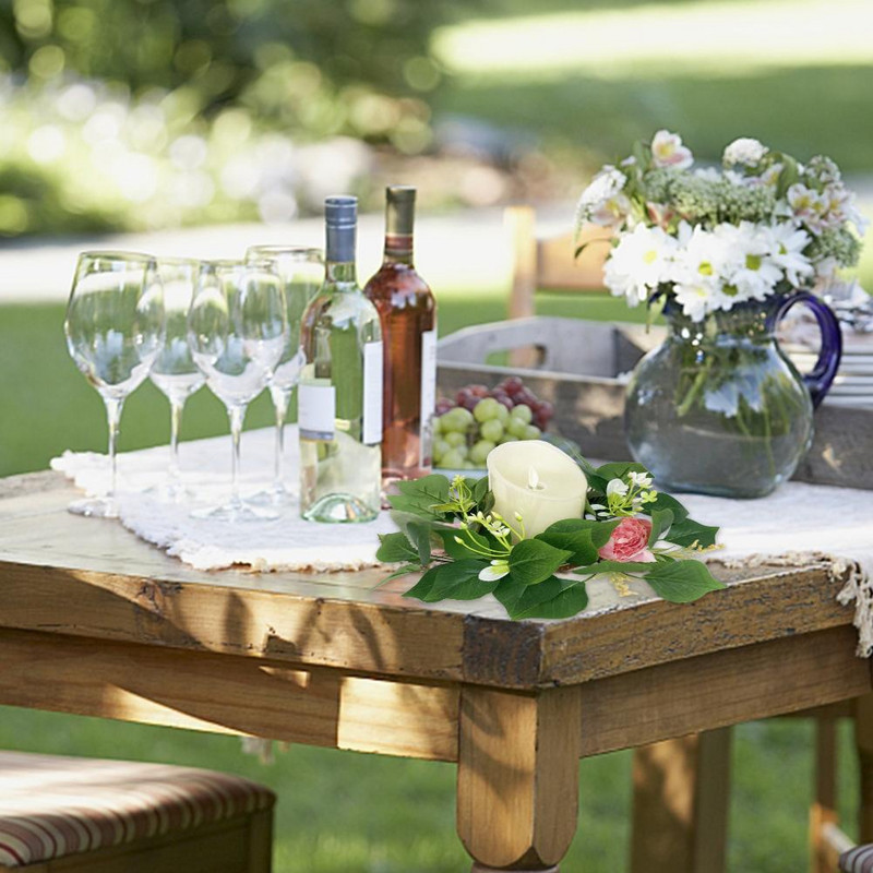 Mini sveču vainagi mākslīgā simulācija peoniju vītne lauku mājas kāzu galda ballītei mājas dekorēšanai