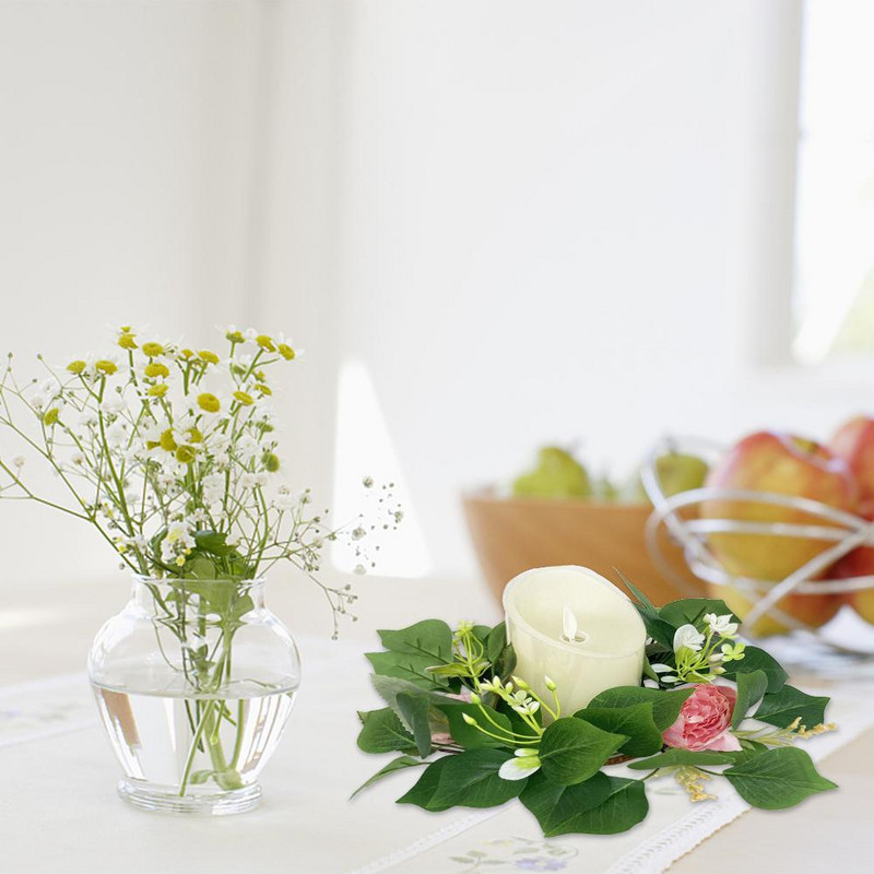 Mini sveču vainagi mākslīgā simulācija peoniju vītne lauku mājas kāzu galda ballītei mājas dekorēšanai