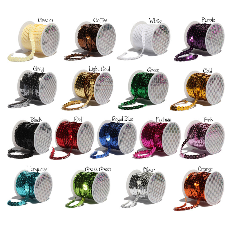 5 méter/tétel 6 mm 17 szín Fényes laza, kerek lapos PVC flitterek Paillettes szegélyek varrás kézművesekhez Ruhatartozék/táskák/ruha