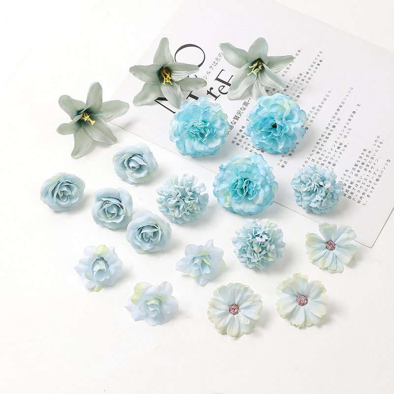 10 db kék művirág fejek selyem művirágok lakberendezéshez Születésnapi buli torta Esküvői dekoráció Füzér kiegészítők