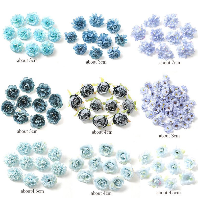 10 db kék művirág fejek selyem művirágok lakberendezéshez Születésnapi buli torta Esküvői dekoráció Füzér kiegészítők