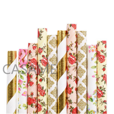 25gab Metāla zelta sirds zvaigzne folijas svītras papīra salmiņi Sudraba ševrons kāzu ballītes dekors