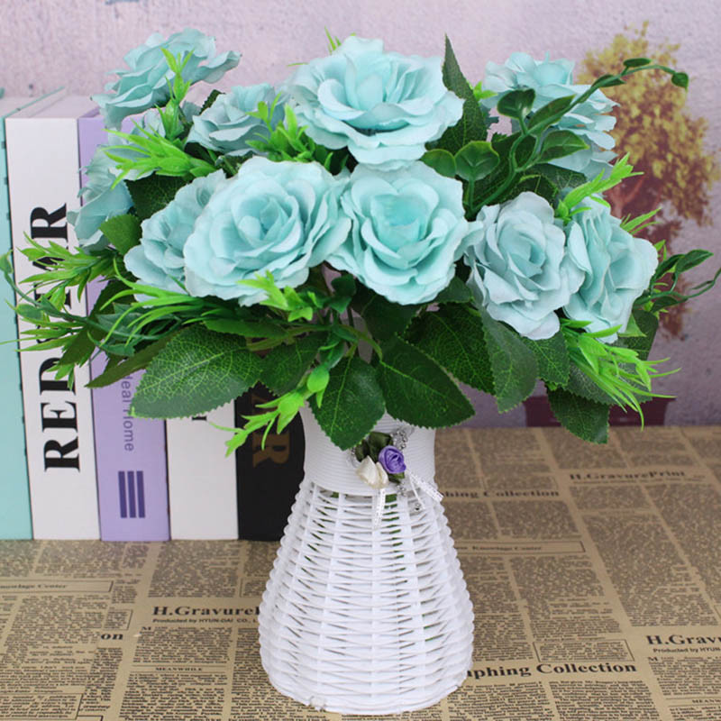 Zīda rozes daudzkrāsains mākslīgo ziedu pušķis augstas kvalitātes plastmasas aksesuāri mājsaimniecības augstākās klases Ziemassvētku kāzu DIY dzīvošana