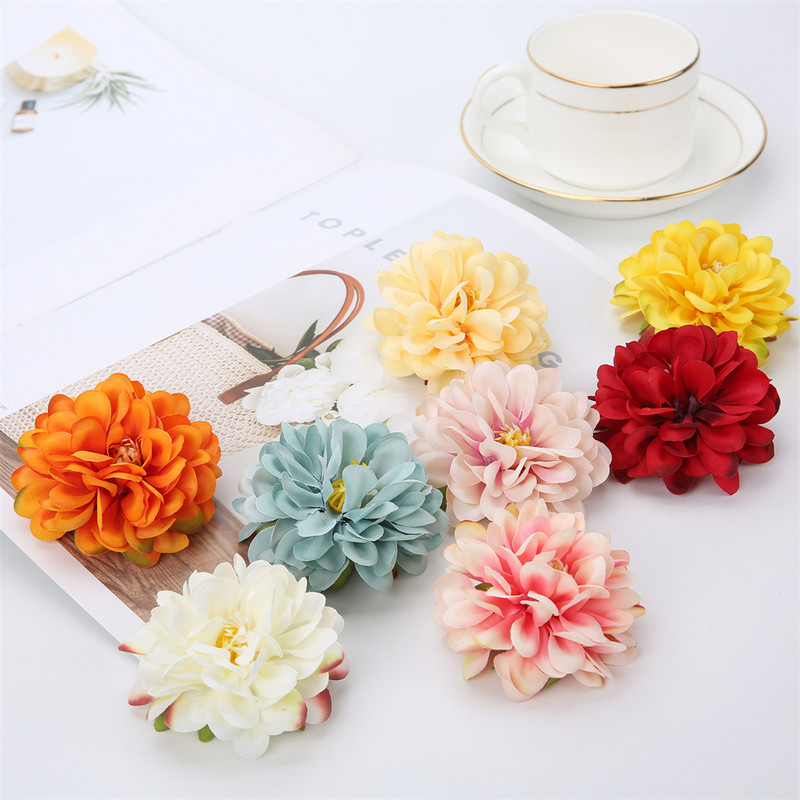 10 gab. Zīda dāliju ziedu galviņas Mākslīgais zieds mājas dekorēšanai Sienas ziedi Kāzu ballītes vainags Dālijas DIY Amatniecība Viltus ziedi