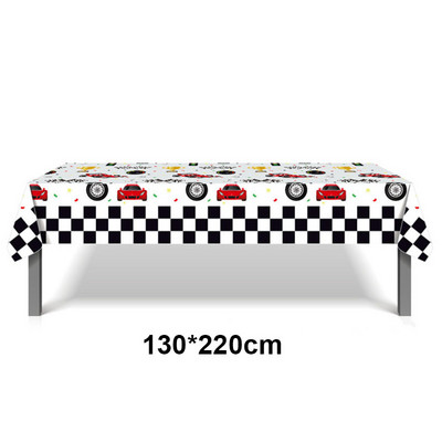 1 komplekts ar 137x274cm melnbaltu sacīkšu galdautu motociklu sacīkšu auto tēmas galda seguma šķīvju kausu sacīkšu dzimšanas dienas svinībām