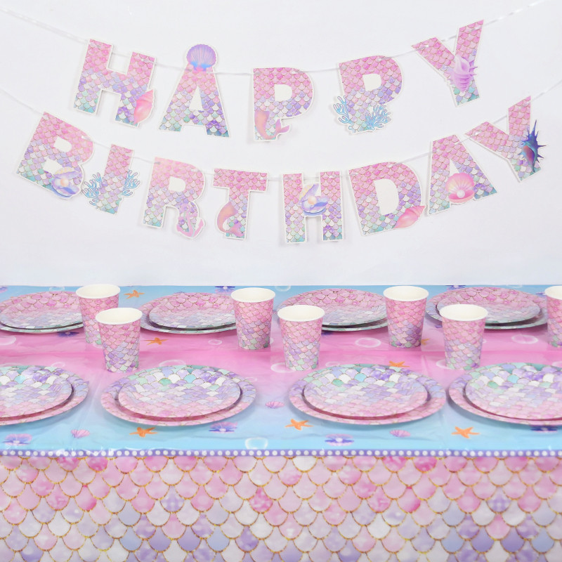 Mazās nāriņas ballītes vienreizējās lietošanas galda trauku komplekts papīra šķīvja glāzīte meiteņu bērniem Nāriņas dzimšanas dienas dekorēšanas piederumi zem jūras