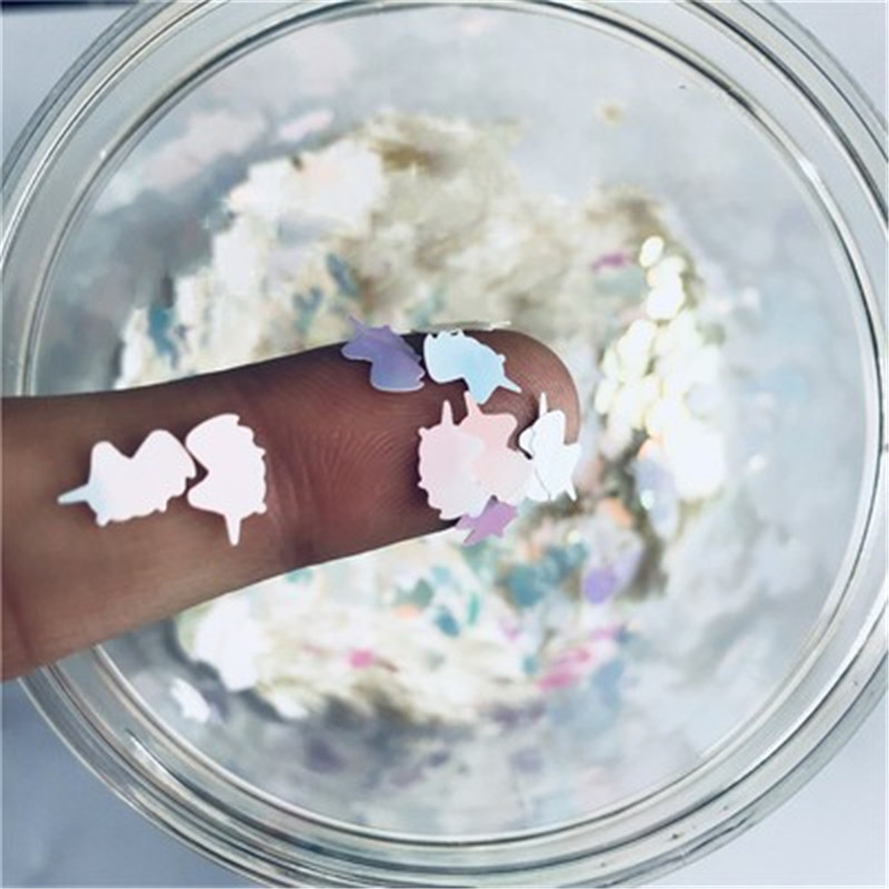 Īpaši plāns 3D nagu sequin 5*8mm Unicorn Laser Glitter PET sequins Paillettes videi draudzīgs vaļīgs vizulis nagu mākslas dekorēšanai 8g