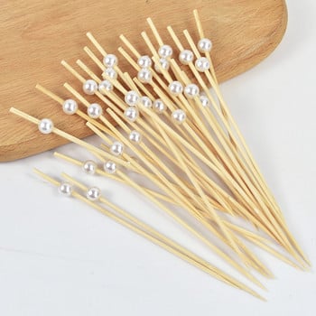 100 τμχ White Pearl Bamboo Food Picks Fruit Party Γαμήλια κέικ μιας χρήσης Επιδόρπιο μπαστούνια κοκτέιλ μπουφέ Cupcake Οδοντογλυφίδα σουβλάκι