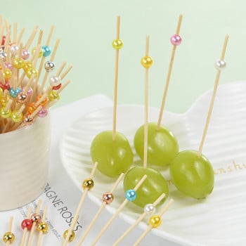 100 τμχ White Pearl Bamboo Food Picks Fruit Party Γαμήλια κέικ μιας χρήσης Επιδόρπιο μπαστούνια κοκτέιλ μπουφέ Cupcake Οδοντογλυφίδα σουβλάκι