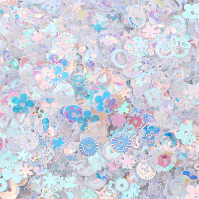 20 g 3–10 mm mirdzoši vizuļi, jauktas zvaigžņu sirds gliemežvāku fliteras Pailletes, kas paredzētas DIY Nails Art Kāzu dekors Konfeti apģērbu šūšanai