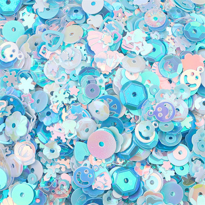 20 g 3–10 mm mirdzoši vizuļi, jauktas zvaigžņu sirds gliemežvāku fliteras Pailletes, kas paredzētas DIY Nails Art Kāzu dekors Konfeti apģērbu šūšanai