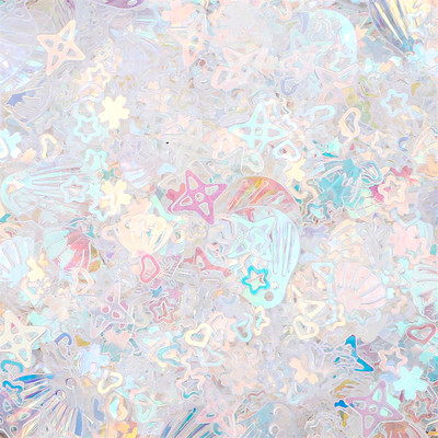 20 g 3–10 mm mirdzoši vizuļi, jauktas zvaigžņu sirds gliemežvāku fliteras Pailletes, kas paredzētas DIY Nails Art Kāzu dekors Konfeti apģērbu šūšanai