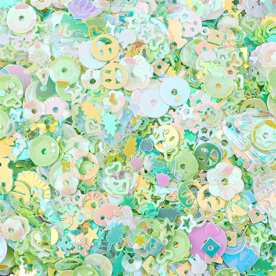 20 g 3–10 mm mirdzoši vizuļi, jauktas zvaigžņu sirds gliemežvāku fliteras Pailletes, kas paredzētas DIY Nails Art Kāzu dekors Konfeti apģērbu šūšanai