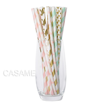 Zelta roze Zelta papīra salmiņi Strip Dot Dzeramais salmiņš Vienreizlietojamie galda piederumi ballīšu piederumi Kāzu dzimšanas dienas ballītes dekorēšana bērniem