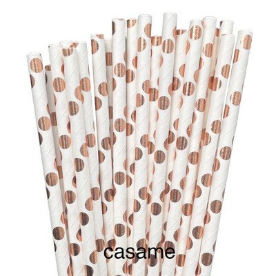 Zelta roze Zelta papīra salmiņi Strip Dot Dzeramais salmiņš Vienreizlietojamie galda piederumi ballīšu piederumi Kāzu dzimšanas dienas ballītes dekorēšana bērniem