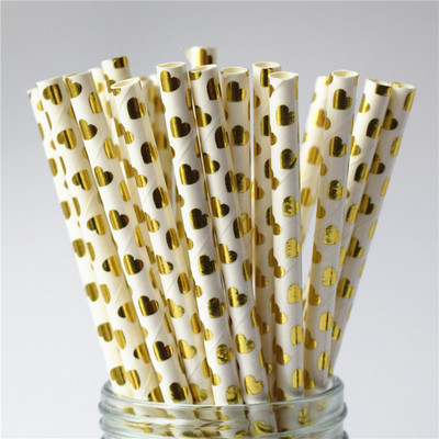 Zelta roze Zelta papīra salmiņi Strip Dot Dzeramais salmiņš Vienreizlietojamie galda piederumi ballīšu piederumi Kāzu dzimšanas dienas ballītes dekorēšana bērniem