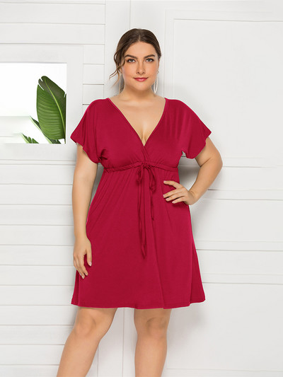 2022. gada ikdienišķa ielas modes pavasara vasaras vienkrāsains V kakla kleitas ar īsām piedurknēm lielizmēra sieviešu kleita ar apvalku