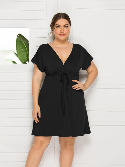 2022. gada ikdienišķa ielas modes pavasara vasaras vienkrāsains V kakla kleitas ar īsām piedurknēm lielizmēra sieviešu kleita ar apvalku