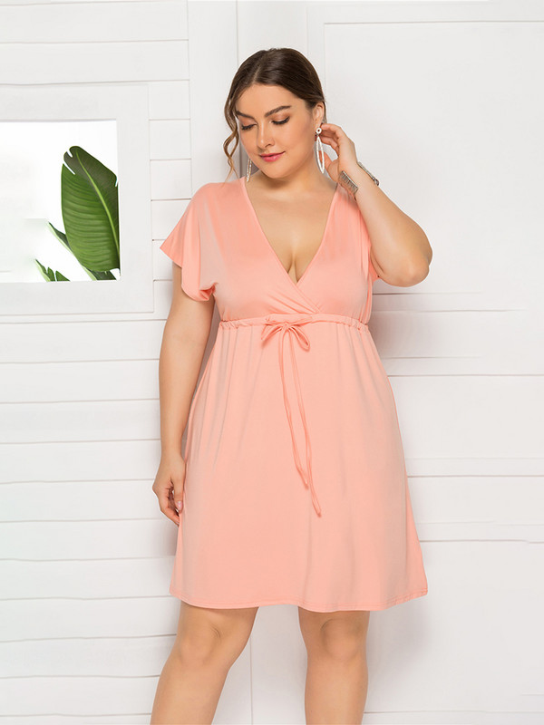 2022. gada ikdienišķa ielas modes pavasara vasaras vienkrāsains V kakla kleitas ar īsām piedurknēm lielizmēra sieviešu kleita ar apvalku