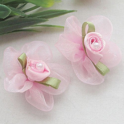 20 gab 1 1/8" organzas lentes ziedi ar rožu kāzu aplikācijām