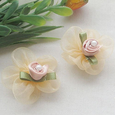 20 gab 1 1/8" organzas lentes ziedi ar rožu kāzu aplikācijām