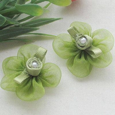 20 gab 1 1/8" organzas lentes ziedi ar rožu kāzu aplikācijām