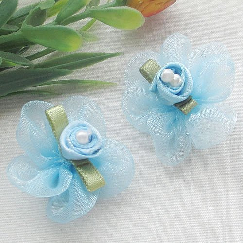 20 gab 1 1/8" organzas lentes ziedi ar rožu kāzu aplikācijām