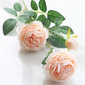 3 fej Mesterséges bazsarózsa virágok menyasszony Európai selyem pünkösdi rózsa csokor DIY esküvői otthoni kert dekorációs kellékek hamis virágok