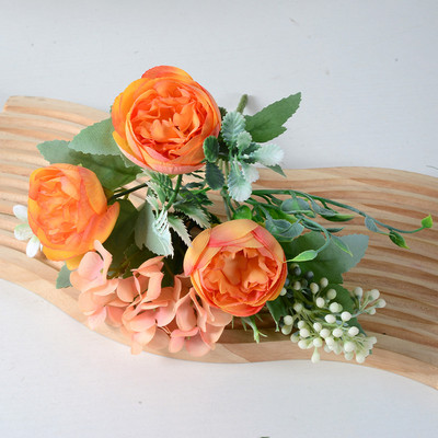 Πορτοκαλί τεχνητά λουλούδια τριαντάφυλλο παιώνια τεχνητά λουλούδια από μετάξι Μπουκέτο Flores Home Party Τεχνητό λουλούδι Διακόσμηση Fake Flowe