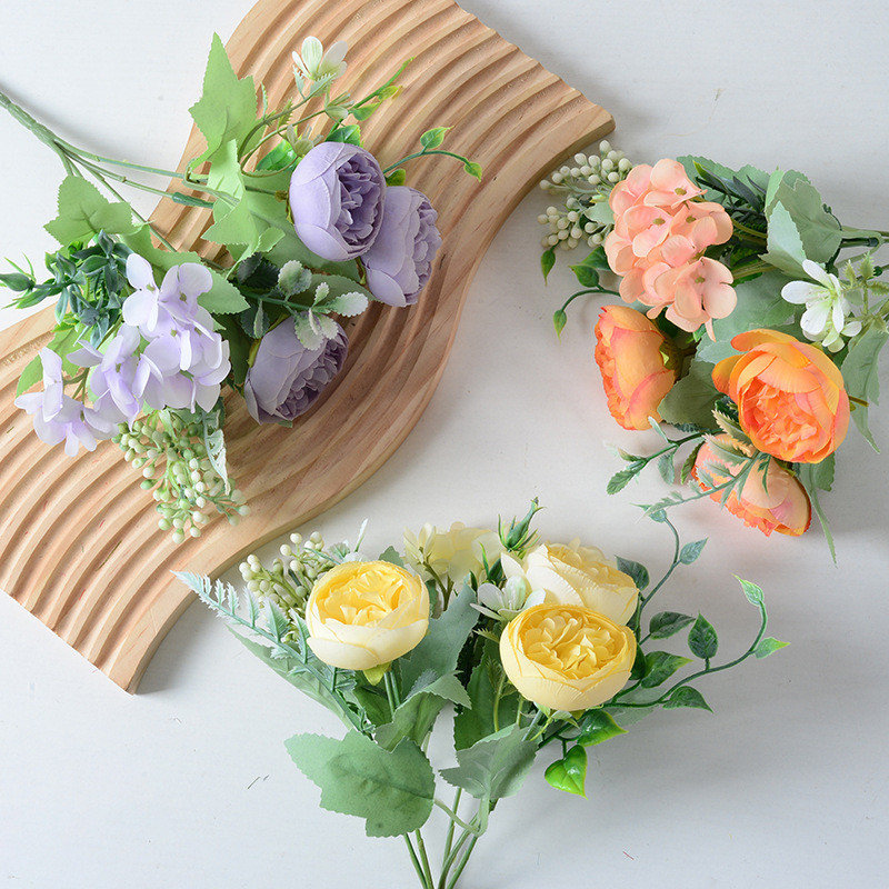 Πορτοκαλί τεχνητά λουλούδια τριαντάφυλλο παιώνια τεχνητά λουλούδια από μετάξι Μπουκέτο Flores Home Party Τεχνητό λουλούδι Διακόσμηση Fake Flowe