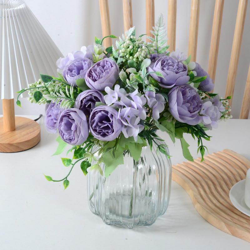 Πορτοκαλί τεχνητά λουλούδια τριαντάφυλλο παιώνια τεχνητά λουλούδια από μετάξι Μπουκέτο Flores Home Party Τεχνητό λουλούδι Διακόσμηση Fake Flowe