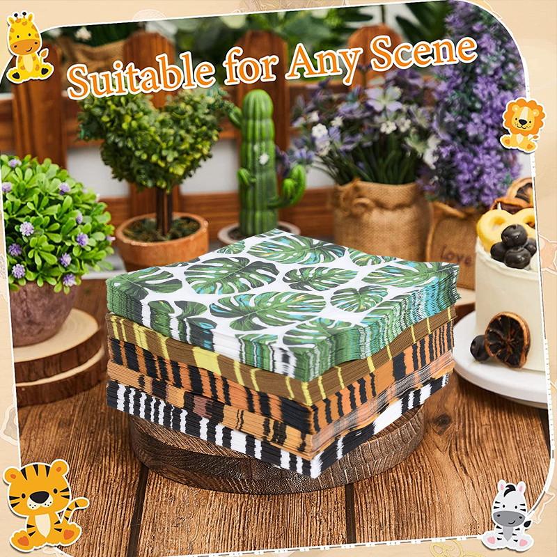 20Gb tropu palmu lapas safari dzīvnieku papīra salvetes bērnu džungļu dzimšanas dienas ballītes noformējums havajiešu Luau vasaras kāzu dvielis