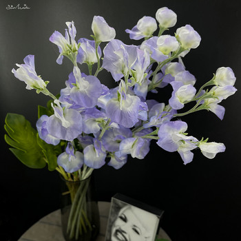 SunMade Nordic Pea Flower Branch Silk Artificial Flowers Διακόσμηση σπιτιού Γάμου Νυφική ανθοδέσμη Flores Artificales Purple Flore