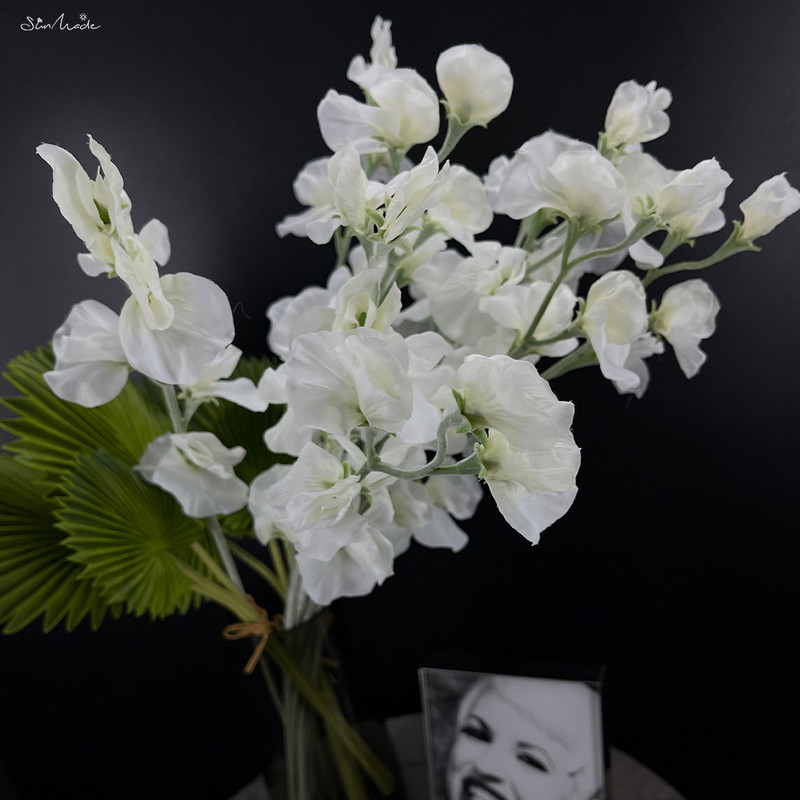 SunMade Ziemeļu zirņu ziedu zars Zīds Mākslīgie Ziedi Kāzu Mājas Noformējums Līgavas Pušķis Flores Artificales Violeta Flore